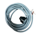 Coiled gray industrial sensor cable with black cylindrical sensor and exposed wire ends