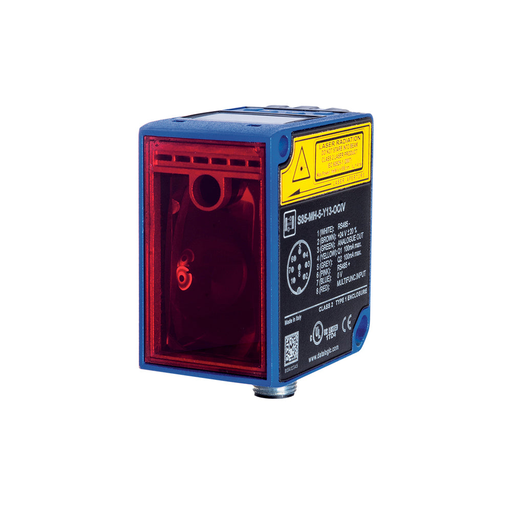 Datalogic S85-MH-5-Y13-00V photoelectric sensor with red lens and blue casing for industrial automation