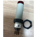 Close-up of FARL/BP-0E industrial sensor with threaded connector and locking nut on wooden surface